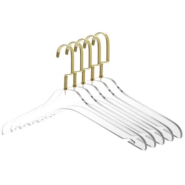 Quality Clear Acrylic Clothing Hangers – 5-Pack, Stylish Clothes Hanger with Gold Hooks - Coat Hanger for Dress, Suit - Closet Organizer Adult Hangers - Space Saving Cloth Hangers (Gold Hook, 5)