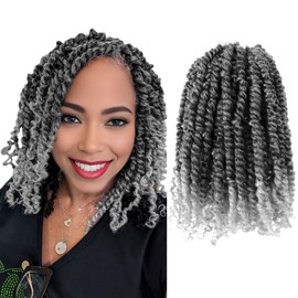 KAVSORAPI Grey Passion Twist Hair 12 Inch Pre Twisted Passion Twist Crochet Braids Short Pre looped Crochet Hair 8 Packs（TGrey/Ombre Grey)