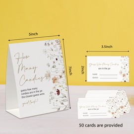 UHADRE Guess How Many Candies Game(One Sign with 50 Cards),Baby Shower Game, Bridal Shower Game, Floral Baby Shower, How Many Cards, Candy Guessing Game Sign and Cards Set-GCD16