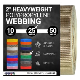 Strapworks Heavyweight Polypropylene Webbing - Heavy Duty Poly Strapping for Outdoor DIY Gear Repair, 2 Inch x 25 Yards - Khaki