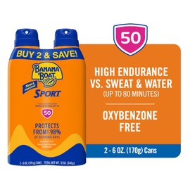 Banana Boat Sport Ultra SPF 50 Sunscreen Spray | Banana Boat Sunscreen Spray SPF 50, Water Resistant, Oxybenzone-Free, Sunblock, 6oz each Twin Pack