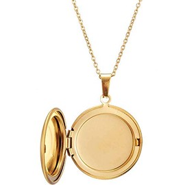 COLORFUL BLING Stainless Steel Round Shaped Locket Style Statement Party Wedding Pendant Necklace(gold)