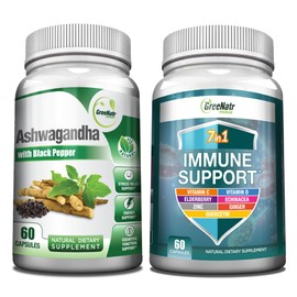 GreeNatr GreeNatr 7-in-1 Immune Support Supplement with Vitamin C, Vitamin D3, Zinc 50mg, Quercetin, Combined with Organic Ashwagandha Capsules Featuring Black Pepper for Enhanced Absorption