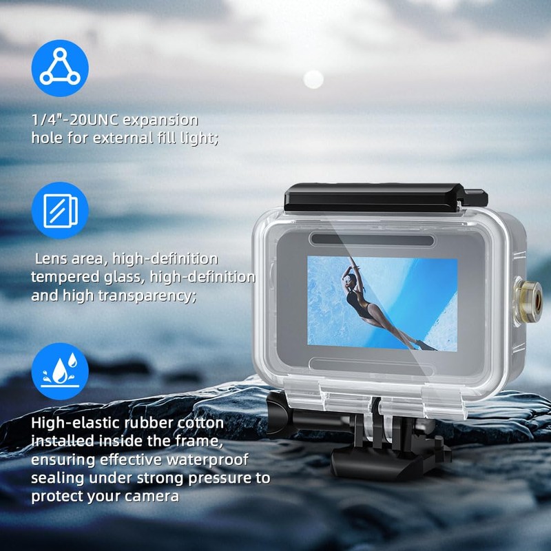 YaelHelens Waterproof Case for DJI Action 4/5/6, 60M Underwater Housing