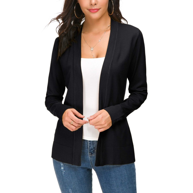 Women's Elegant Casual Long Sleeve Elastic Cardigan, Lightweight Solid Knitted
