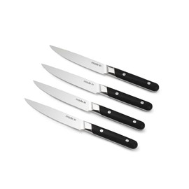 Made In Cookware - Steak Knives - Set of 4 - Crafted in France - Full Tang With Truffle Black Handle