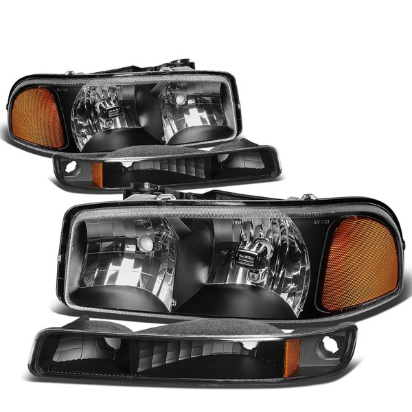 Compatible with GMC Sierra/Yukon GMT800 Headlight+Bumper Light Kit (Black Housing Amber Reflector)