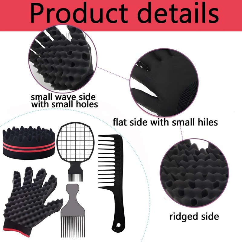 5 Piece Hair Sponge Set, Double Sided Oval Magic Twisting
