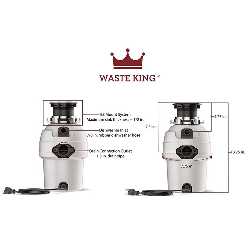 Waste King Garbage Disposal for Kitchen Sink with Power Cord,