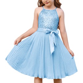 Girls Easter Dress Size 10-12 Light Blue Formal Party Birthday Halter Flower Tween Dresses