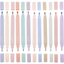 Rotuladores de Doble Punta y Diseño Simple para Decoracion Escuela Resaltadores de Texto Pastel Set de 12 Plástico Resistente para Estudiantes y Oficina