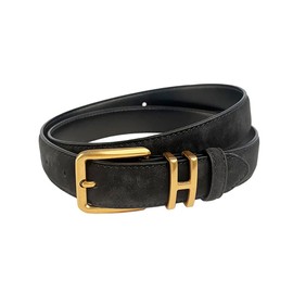 Yuangu Womens Belt for Jeans Genuine Suede Leather Belt，Womens Skinny Belts for Pants Dresses (Black Gold, 105cm(Fits 24"-32"))