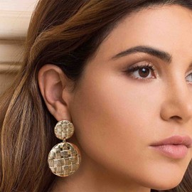 Cimenexe Bohemian Hammered Disc Drop Earrings Gold Textured Circle Coin Stud Earring Large Double Coin Dangle Earrings Punk Statement Earrings Jewelry for Women and Girls Gifts