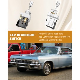 D1588 Headlight Switch Replacement Fit for GM Chevy 1965 1966 1967 1968 1969 1970, Headlight Switch Dash Dimmer Billet Replace 01995179