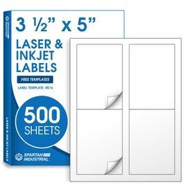 3 1/2" X 5" Matte White Printable Labels Compatible with Inkjet and Laser Printers - 500 Sheets, 2000 Stickers for Shipping, Mailing, and Organization - Spartan Industrial