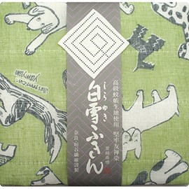 White Snow Towel, Yuzen Bow Wow Wow, Green, Approx. 11.8 x 15.7 inches (30 x 40 cm)