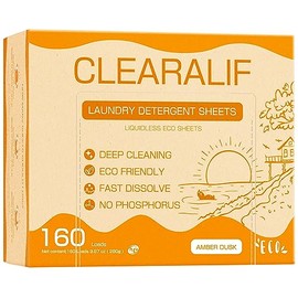 Laundry Detergent Sheets Up to 160 Loads, Amber Dusk - Great For Travel,Apartments, Dorms,CLEARALIF Laundry Detergent Strips Eco Friendly & Hypoallergenic - 80 Sheets