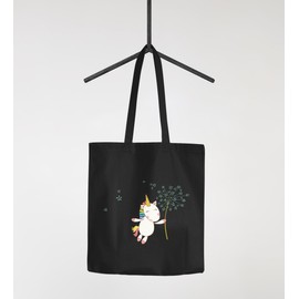 Moonworks® Cotton Bag with Dandelion Unicorn Bag Jute Bag Fabric Bag Black 2 Long Handles