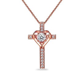 GemStar USA Rose Gold Flashed Sterling Silver Cross Heart Necklace Made with AAA Cubic Zirconia