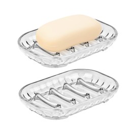 AMUONTY 2-Pack Soap Dish Holder for Bar Soap, Bathroom Soap Dishes Soap Holder, Soap Saver Dry Stop Mushy Soap Tray for Shower Bathroom, Kitchen Sink,Clear