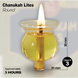 Menorah Jelled Oil Chanukah Lites - Medium Round - 44 Pre-Filled Jelled Olive Oil Cup Candles - Quality Pure Olive Oil with Cotton Wicks in Glass Cup Burns Approx. 3 Hours