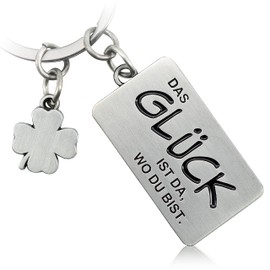 Mister Boncuk Lucky Keyring with Engraving – Lucky Charm Made of Metal – Clover Leaf Pendant for the Key Ring – Lucky Is Da wo du bist, Antique silver