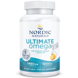 Nordic Naturals Nordic Naturals, Ultimate Omega Xtra, 1480mg, with EPA, DHA and Vitamin D3, High Dose, Lemon Flavour, 60 Softgels, Lab-Tested, Soy Free, Gluten Free, Non GMO