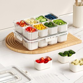 Divided Serving Tray with Lid and Handle Charcuterie Container Snackle Box Portable Storage Organizer Platter with Forks and Spoons for Fruit, Snacks, Veggie, Nuts, Perfect for Party, Picnic(2 Pack)