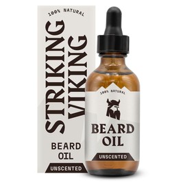 Striking Vikings Beard Oil for Men - Natural Organic Formula with Tea Tree, Argan and Jojoba Oils for Men - Promotes Growth, Softens, & Hydrates (Unscented)