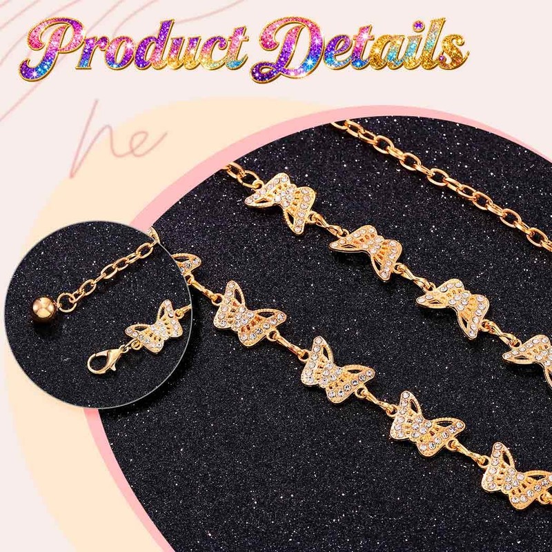 Zehope Butterfly Waist Chain Belt Gold Rhinestone Belly Belts for