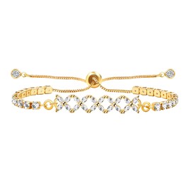 Tobestu Gold Plated Infinity Symbol Adjustable Slider Bolo Bracelets for Women - White Color Cubic Zirconia Tennis Bracelet for Everyday Wear Y4253
