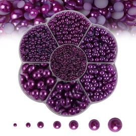 5600PCS Half Round Pearls Flatback Imitation Pearls for Crafts,7 Sizes for DIY Nails Art Crafting,Jewelry Making, Shoes,Cup,Phone Decoration (Deep Purple)