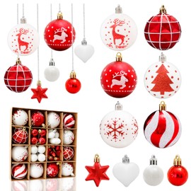 Aitsite 38 Pcs Christmas Baubles, Red and White Shatterproof Xmas Baubles Christmas Tree Decorations Large Christmas Balls Ornaments Hanging Christmas Decorations for Xmas Holiday Party Home