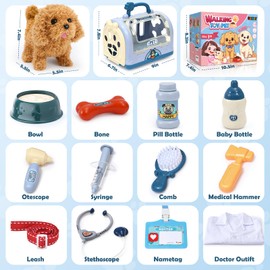 Golray Toy Dog for Kids Vet Kit, Interactive Barking Walking Dog with 14pcs Doctor Kit & Outfit, Pretend Puppy Pet Veterinarian Play Set, Toddler Girl Boy Christmas Birthday Gift Toys for Age 3 4 5 6