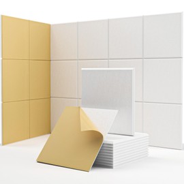 Square Acoustic Wall Panels, Sound Absorbing Panels for Walls, Ceiling, Doors, 18 Pack 12"x12"x0.4" Self Adhesive Decorative White Acoustic Tiles for Recording Studio, Office, Room, Home
