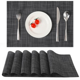 Myir JUN Washable Place Mats, Set of 6, Woven Place Mats, Non-Slip, Tear-Resistant, Heat Resistant, Vinyl Place Mats for Kitchen, Dining Table, Hotel, Place Mats 30 x 43.5 cm (Dark Grey)