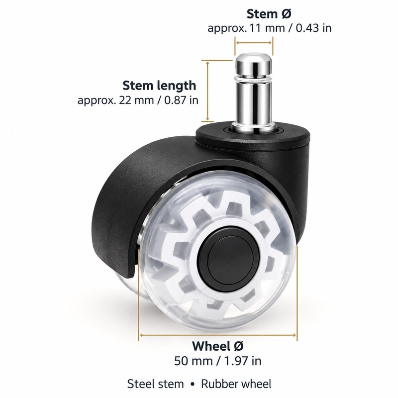 5 Pack 2 Inch Office Chair Caster Wheels, 11mm Stem