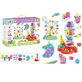 Crelloci Deluxe Unicorn Ferris Wheel Candy Land Dough Set, Colorful Candy Twist Machine, Sweet Ferris Wheel Candy Holder, Unicorn Molds, Food Modeling Dough Play Tools Kit for Kids Ages 3+ (5 Dough )