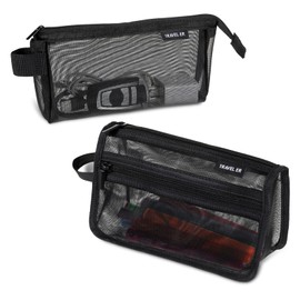 Gtziqa Mesh Pencil Pouch, 2 Pcs Grid Mesh Clear Pencil Pouch with Handle and Zipper, Portable Travel Simple Pencil Case Multifunction Makeup Bag for Men Women Office College Cosmetic Storage