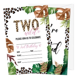 Gsauto Safari Jungle Birthday Invitations, 20 Invitation Cards with Envelopes, Wild Two Invites for Party Decorations Favor Supplies - A14