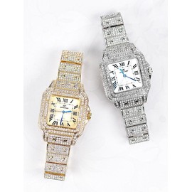 Montres Carlo Women's 28mm Quartz Watch – Elegant Gold Timepiece with Iced-Out Design & Roman Numerals - Colour: Gold