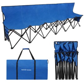 G GOOD GAIN Portable Soccer Bench - Team Bench Soccer 6 Seats with Bag, Sideline Folding Bench, Folded Chair Seating 6 for Football Camp Outdoor Sport Events, Team Chairs for Adults, Blue