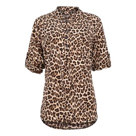 Malito 2310 Women's Slip-On Blouse, Long Sleeve Blouse with Animal Print, Roll-Up Tunic, Leopard Blouse, Office and Everyday Use, Matte leo, 36-42