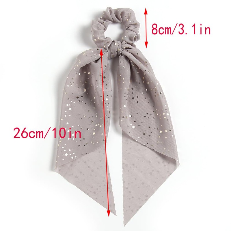 Rhinestone Satin Lace Ribbon Bow Hair Ties - Long Tail