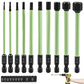 LEKEFETO Set of 10 Hexagonal Screwdriver Bits Set, S2 Impact Wrench Bit 100 mm, Bit Set with Strong Magnetic Head, for Cordless Screwdrivers 1.5/2/2.5/3/4/5/6/8/10/12 Hexagon Allen Key