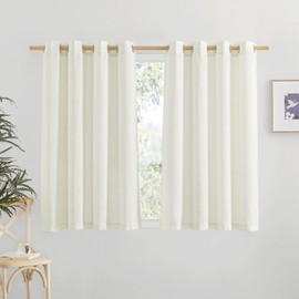 PONY DANCE Short Linen Curtains 54 Drop Pair, Eyelet Top Semi Sheer Curtains Privacy Assured Window Treatments, Light Filtering & Privacy Assured Elegant Panels, Set of 2, 55x54-Inch, Cream Beige