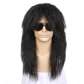 Onedor HairWiz Men's Long Curly Synthetic Wavy Hair 80s Punk Rock Wig Cosplay Wigs - Black