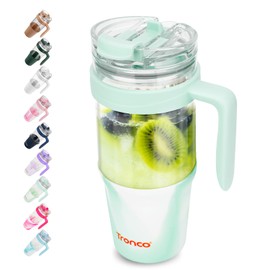 Tronco 40oz Glass Tumbler with Straw and Lid, Leakproof Flip Straw Glass Tumbler with Handle, Glass Water Bottles Fit in Cup Holder, BPA Free, Dishwasher Safe (Mixed Light Green)