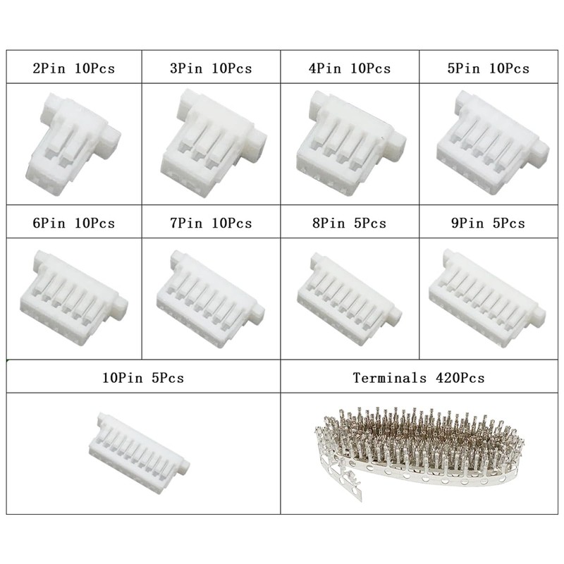 Teansic 495Pcs JST SH 1.0mm Connector Kit,2/3/4/5/6/7/8/9/10 Pin Housing Connectors,1.0mm