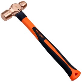 WEDO Copper Ball Peen Hammer 12 oz(3/4lb), Ball Pein Hammer with Fiberglass Handle, Length 300mm(12"), Die-Forged, Corrosion Resistant, DIN Standard